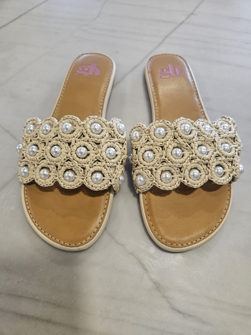 Girls Gianni Bini Justise Raffia Pearl Flat Sandals Size 4